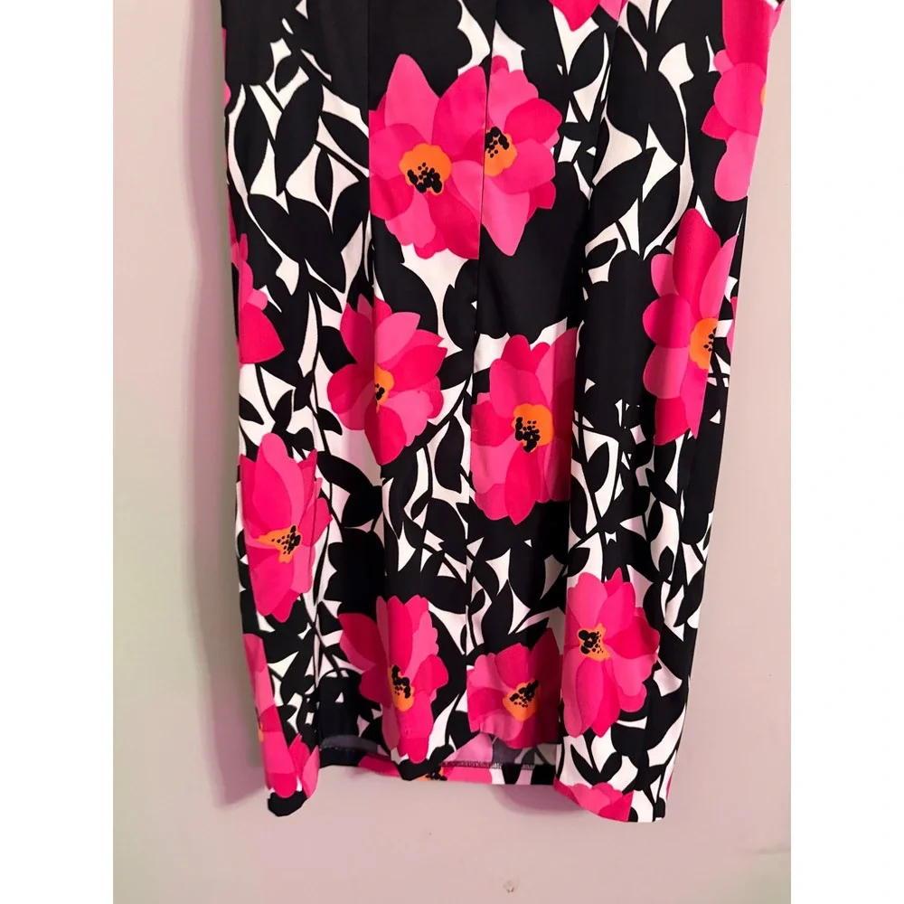 Kim Rogers Petite Sleeveless Floral Dress Pink Black White Size 12 - Picture 3 of 5